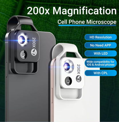 APEXEL Digital 200X Microscope Lens with CPL Mobile LED Guide Light Lamp Micro Pocket