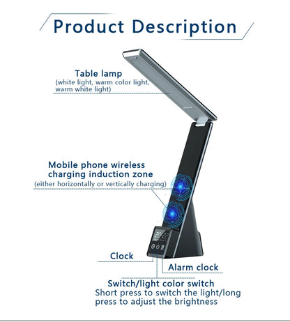 Multifunctional wireless charger desktop mobile phone stand alarm clock night light desk lamp