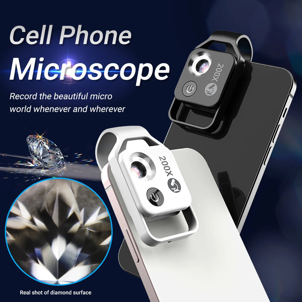 APEXEL Digital 200X Microscope Lens with CPL Mobile LED Guide Light Lamp Micro Pocket