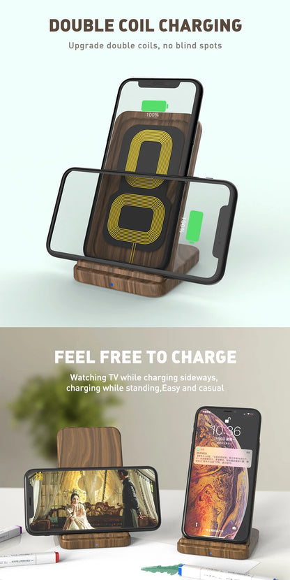 15W Wooden Qi Wireless Charger for iPhone 15 Pro Max 14 13 12 11 XR fast Wireless Charging Stand for Samsung S24 S23 S22