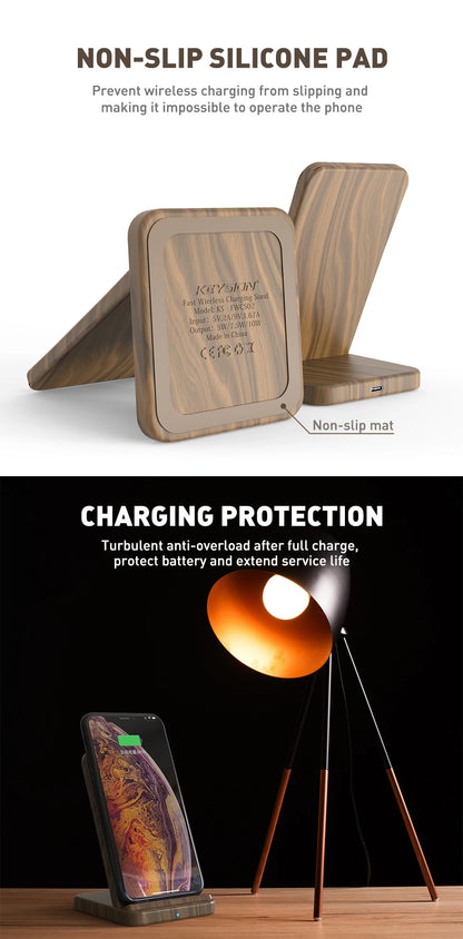 15W Wooden Qi Wireless Charger for iPhone 15 Pro Max 14 13 12 11 XR fast Wireless Charging Stand for Samsung S24 S23 S22