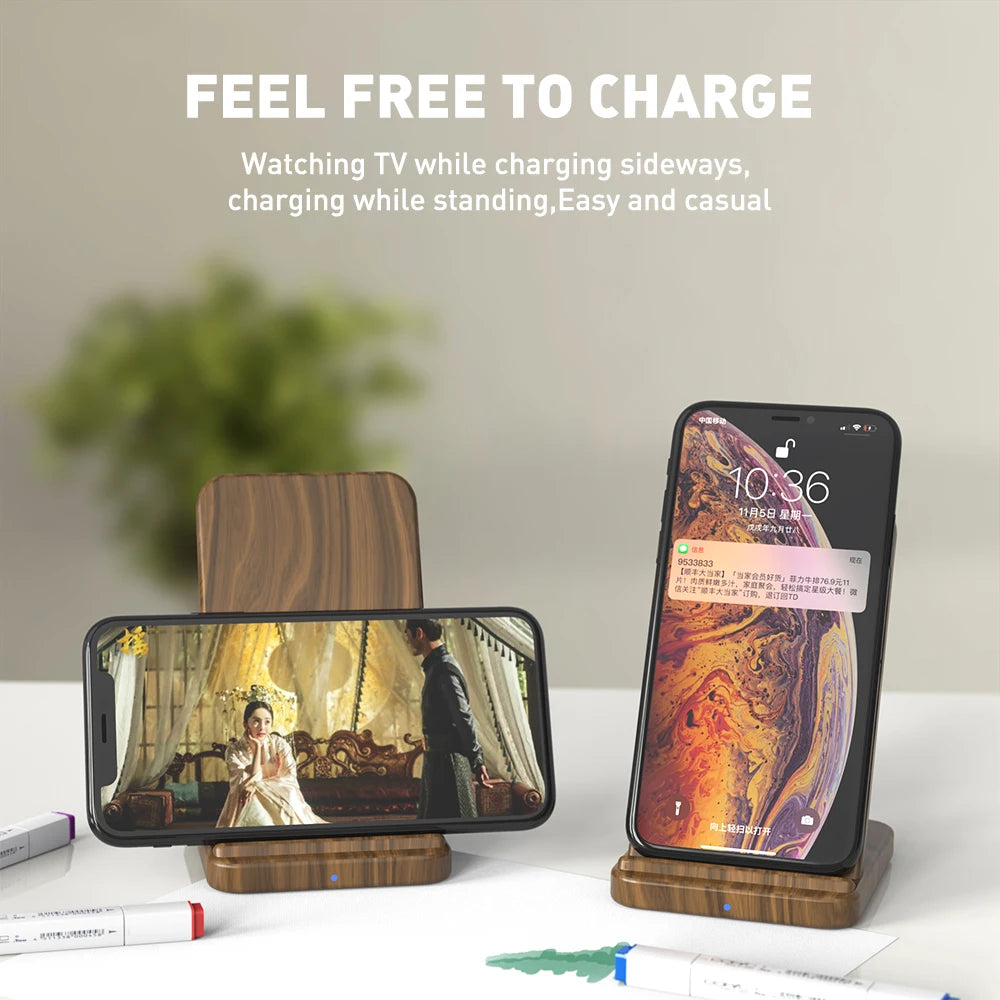 15W Wooden Qi Wireless Charger for iPhone 15 Pro Max 14 13 12 11 XR fast Wireless Charging Stand for Samsung S24 S23 S22