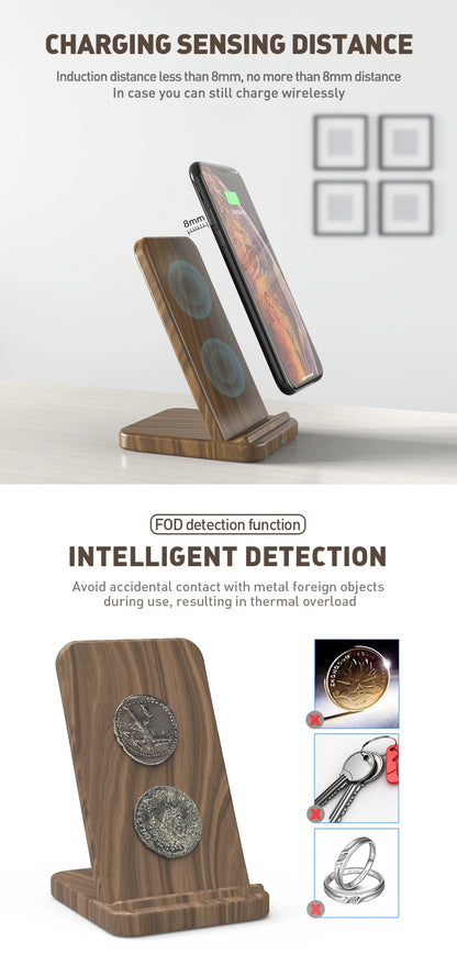 15W Wooden Qi Wireless Charger for iPhone 15 Pro Max 14 13 12 11 XR fast Wireless Charging Stand for Samsung S24 S23 S22