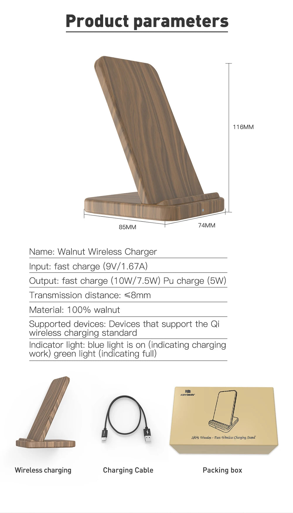 15W Wooden Qi Wireless Charger for iPhone 15 Pro Max 14 13 12 11 XR fast Wireless Charging Stand for Samsung S24 S23 S22