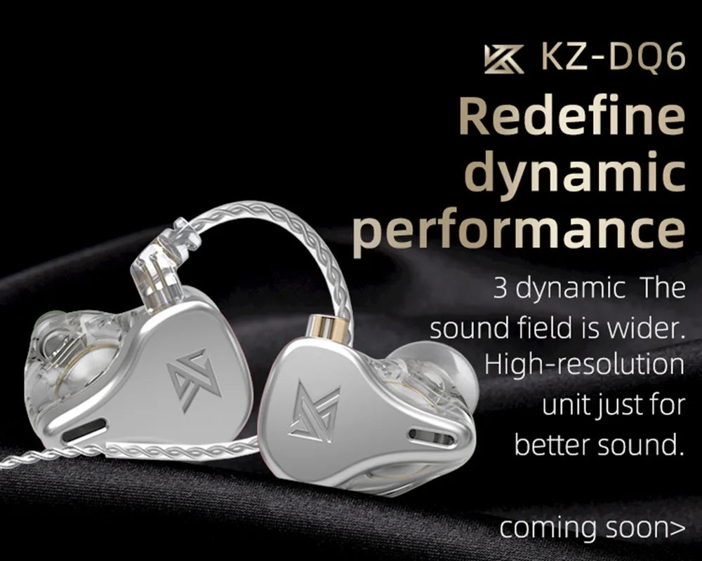 KZ DQ6 3DD Dynamic Driver HIFI In Ear Earphone High Resolution Headphone Noise Cancelling Headset