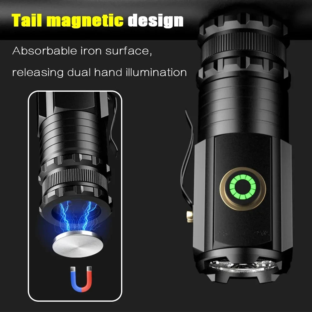 Powerful Portable Mini LED Flashlight 2000LM 3LED Ultra Strong Light 18350 Built-in Battery USB Rechargeable With Magnet Torch