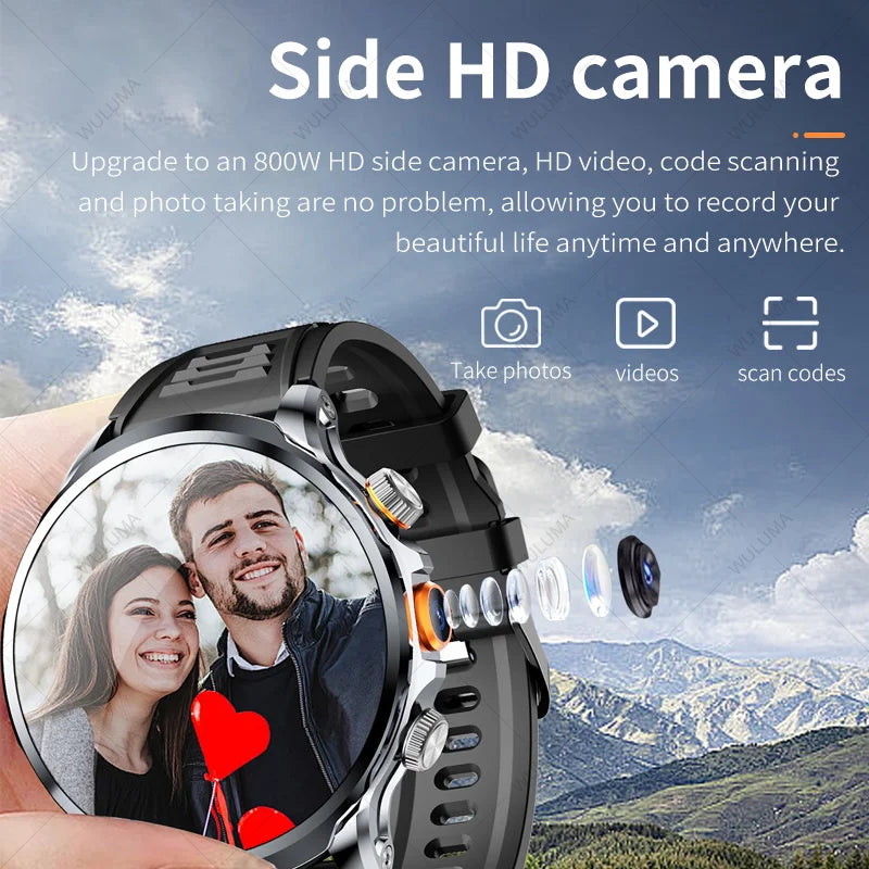 Smartwatch 1.95-inch 3D with 4G, SIM Card Support, Camera, GPS, WiFi, NFC, and Call Features – Android-Compatible for Men and Women