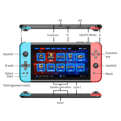 POWKIDDY X70 Handheld Game Console 7 Inch Video Game Players Supports 2 USB Controllers PS1 Game