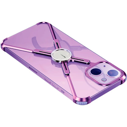 Elegant Oatsbasf metal bumper case for iPhone 13/14 Pro Max, showcasing aviation aluminum construction, precise cutouts, and MagSafe compatibility, in a sleek pink hue.