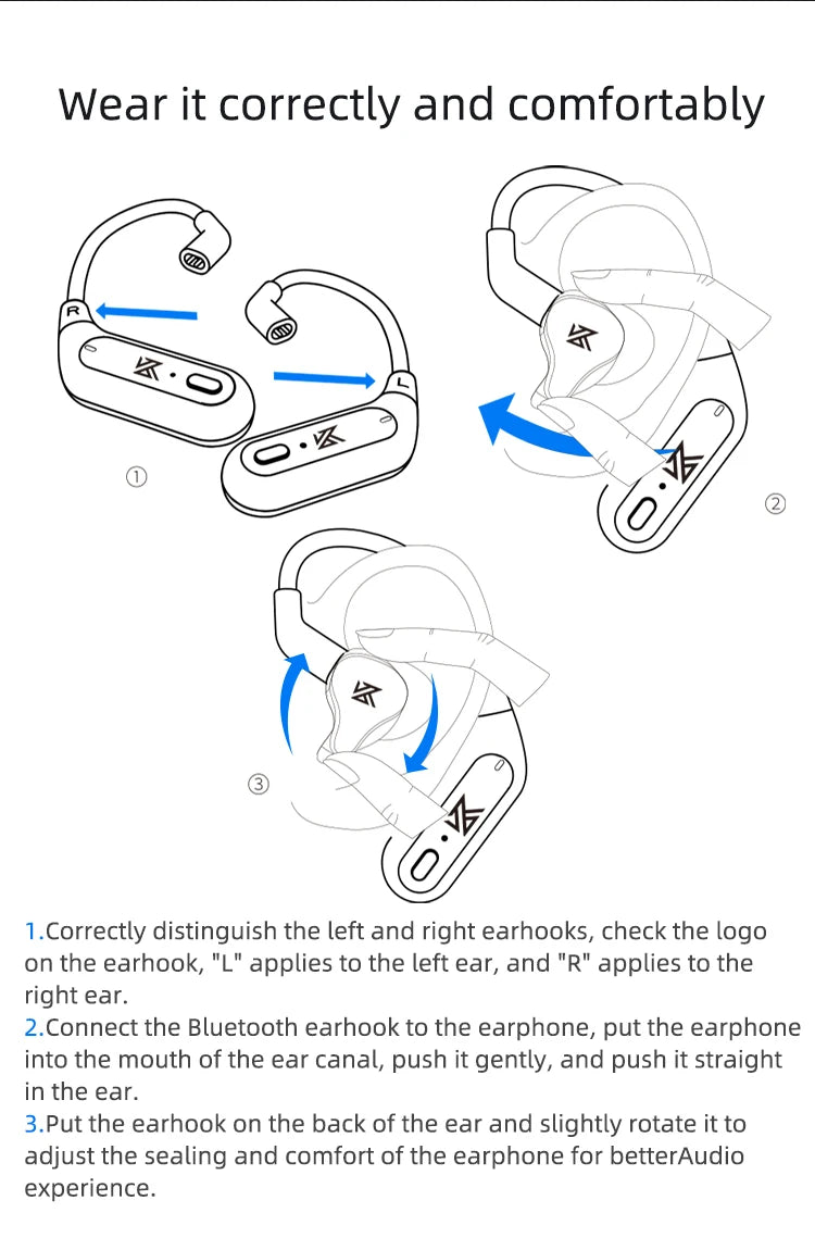 KZ AZ09 HD Bluetooth 5.2 Wireless Upgrade Cable Earphones Headset Ear Hook With Charging Case