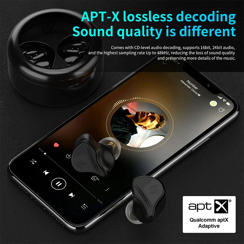 KZ VXS TWS 5.2 Bluetooth Wireless Earphones Earbud APTX Sport Earbuds Game Headset