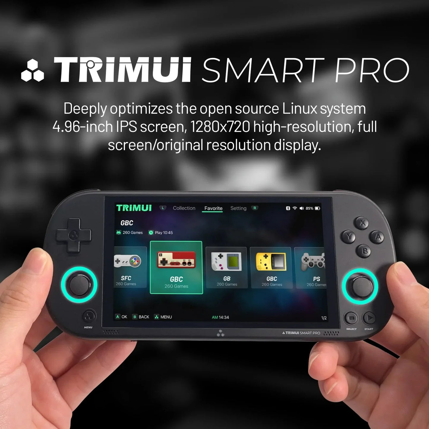 Trimui Smart Pro Handheld Gaming Console - 4.96'' IPS Screen, Linux System, Joystick, RGB Lighting, Retro Video Game Console