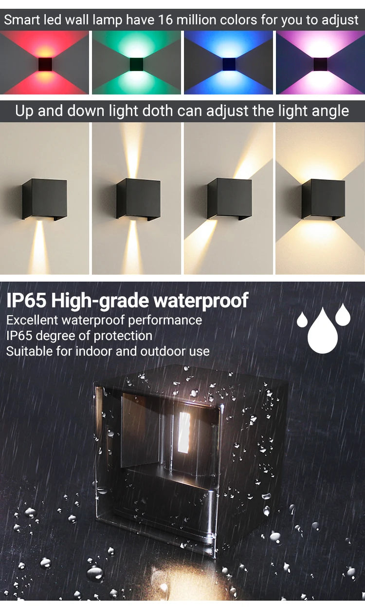 Suidhome WIFI Smart LED Wall Lamp IP65 Waterproof Outdoor Aluminum Cube Light RGBCW Color Changing Work With Alexa Google 1pc