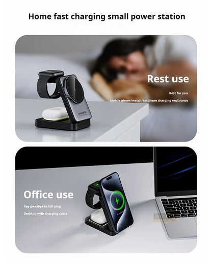 3-in-1 Foldable Magnetic Wireless Charging Dock for iPhone 16/15/14/13/12, Samsung, Apple Watch 9, and AirPods - Fast Charging Station