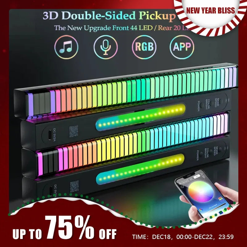 Smart RGB Pickup Lights LED 3D Double Sided Ambient Lamp APP Control Sound Control Music Rhythm Lights for Car Gaming TV Decora