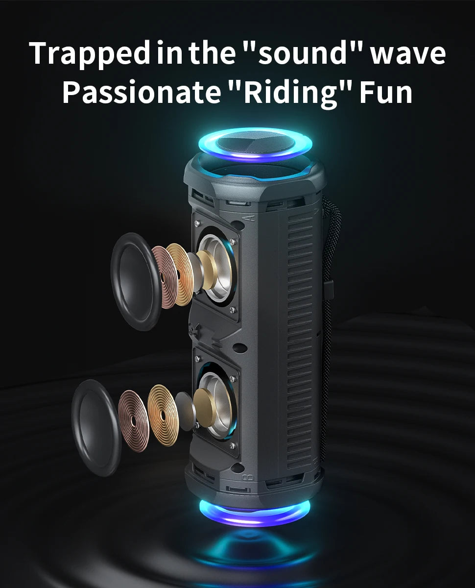 MLOVE P2 Bluetooth Speaker, Dual Speakers, RGB Lights, IPX7 Waterproof,