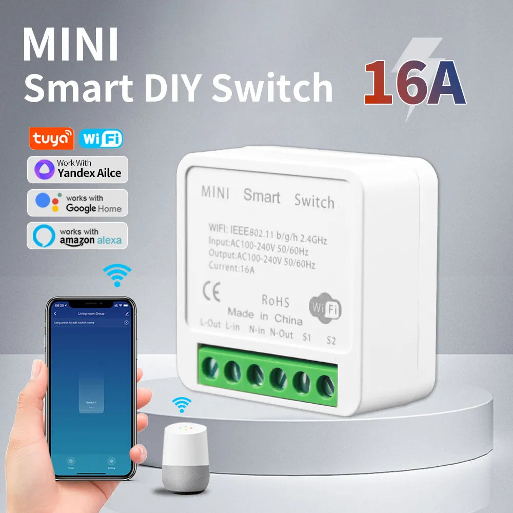 Tuya Mini Wifi Smart Switch Module Support 2 Way Control Smart Home DIY Switches Smart Life