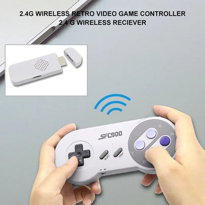 SF900 HD TV Game Console Stick with Wireless Controller - Built-in 6115 Games - Handheld Gamepad for SNES and NES Games