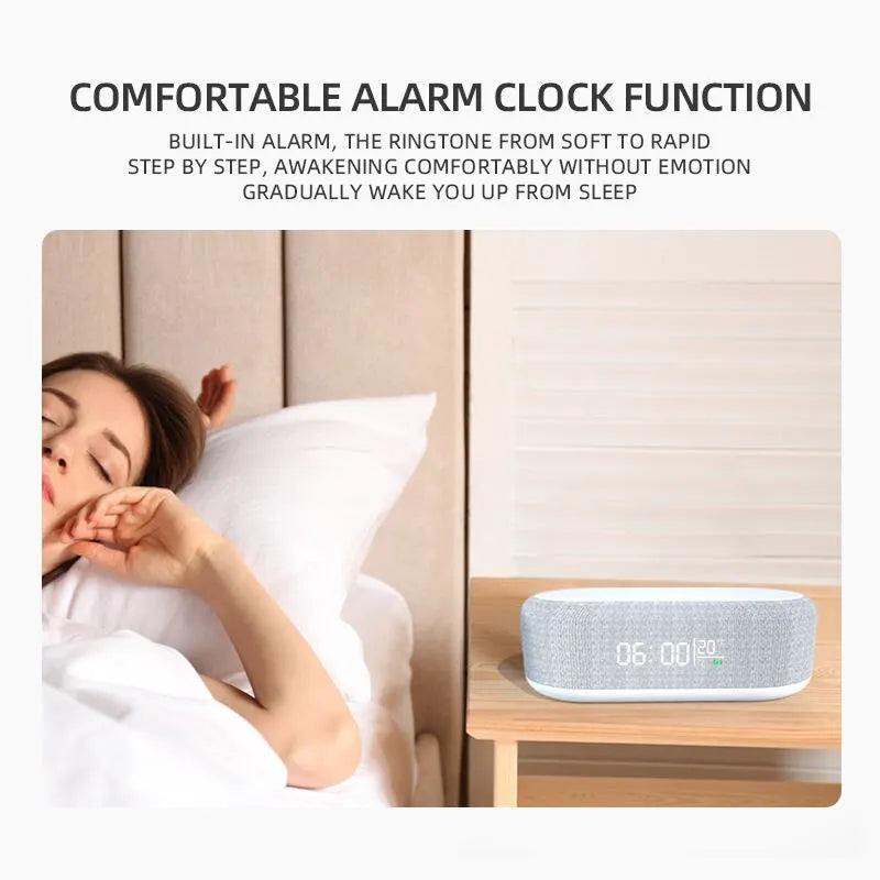 15W Fast Wireless Charging Dock Station with Alarm Clock, LED Time Display, Thermometer, and Earphone/Phone Charger for iPhone and Samsung