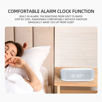 15W Fast Wireless Charging Dock Station with Alarm Clock, LED Time Display, Thermometer, and Earphone/Phone Charger for iPhone and Samsung