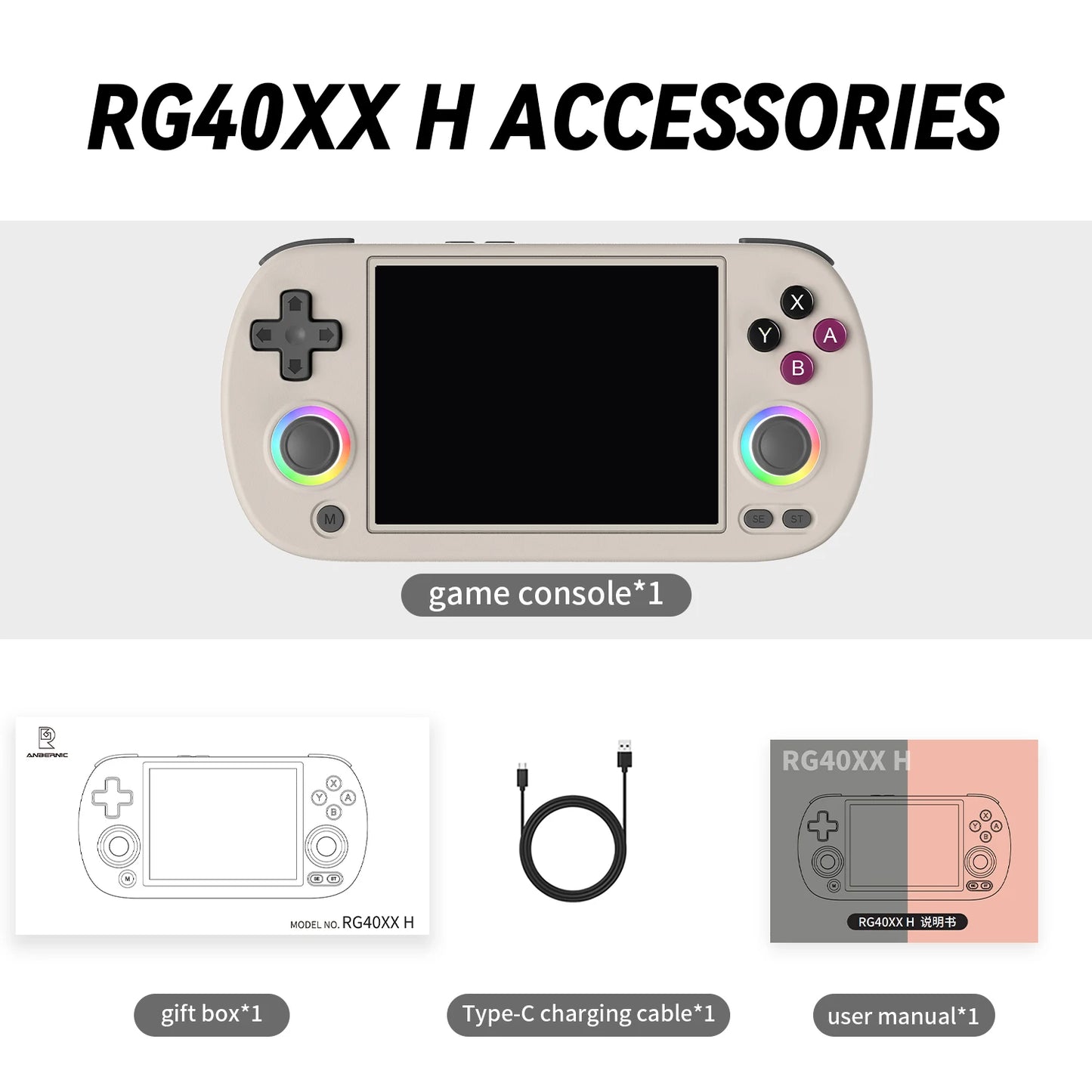 RG40XX H Handheld Game Console - 4.0-inch 640x480 IPS Screen, 3200mAh Battery, 64-Bit System, Preloaded with 5000+ Games