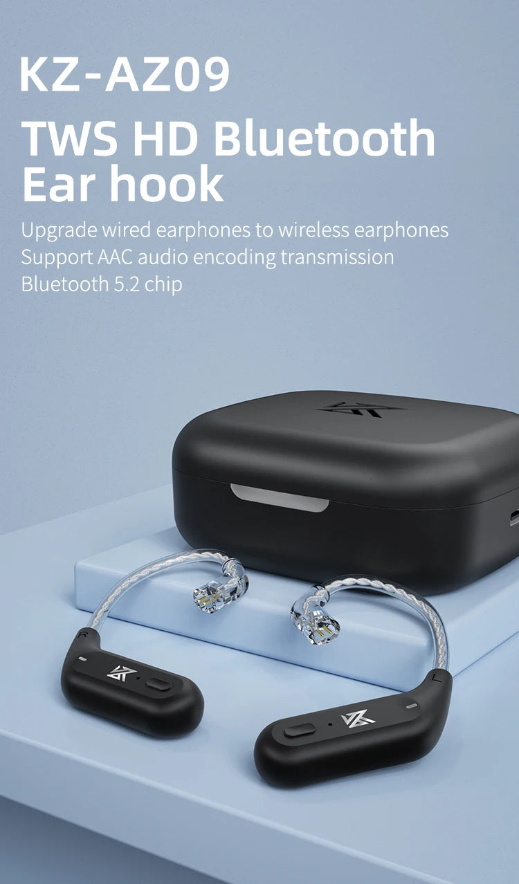 KZ AZ09 HD Bluetooth 5.2 Wireless Upgrade Cable Earphones Headset Ear Hook With Charging Case