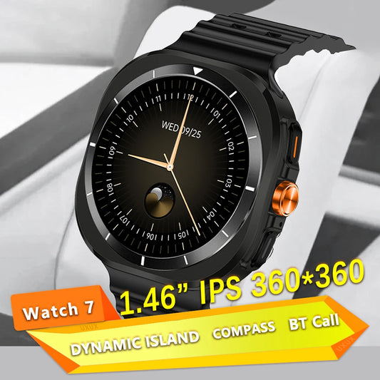 Smartwatch with Gesture Control, 1.46" IPS Display, 360x360 Resolution, Men's Dynamic Island, Elevation Tracking, Bluetooth Call, and Wireless Charging