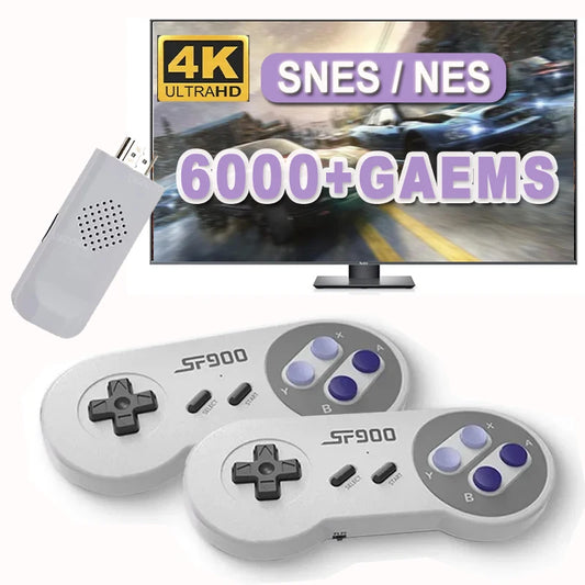 SF900 HD TV Game Console Stick with Wireless Controller - Built-in 6115 Games - Handheld Gamepad for SNES and NES Games