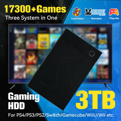 3TB Portable Gaming HDD: Retro Game Console with 17,300+ AAA, 3D, and Classic Games for PS4/PS3/PS2