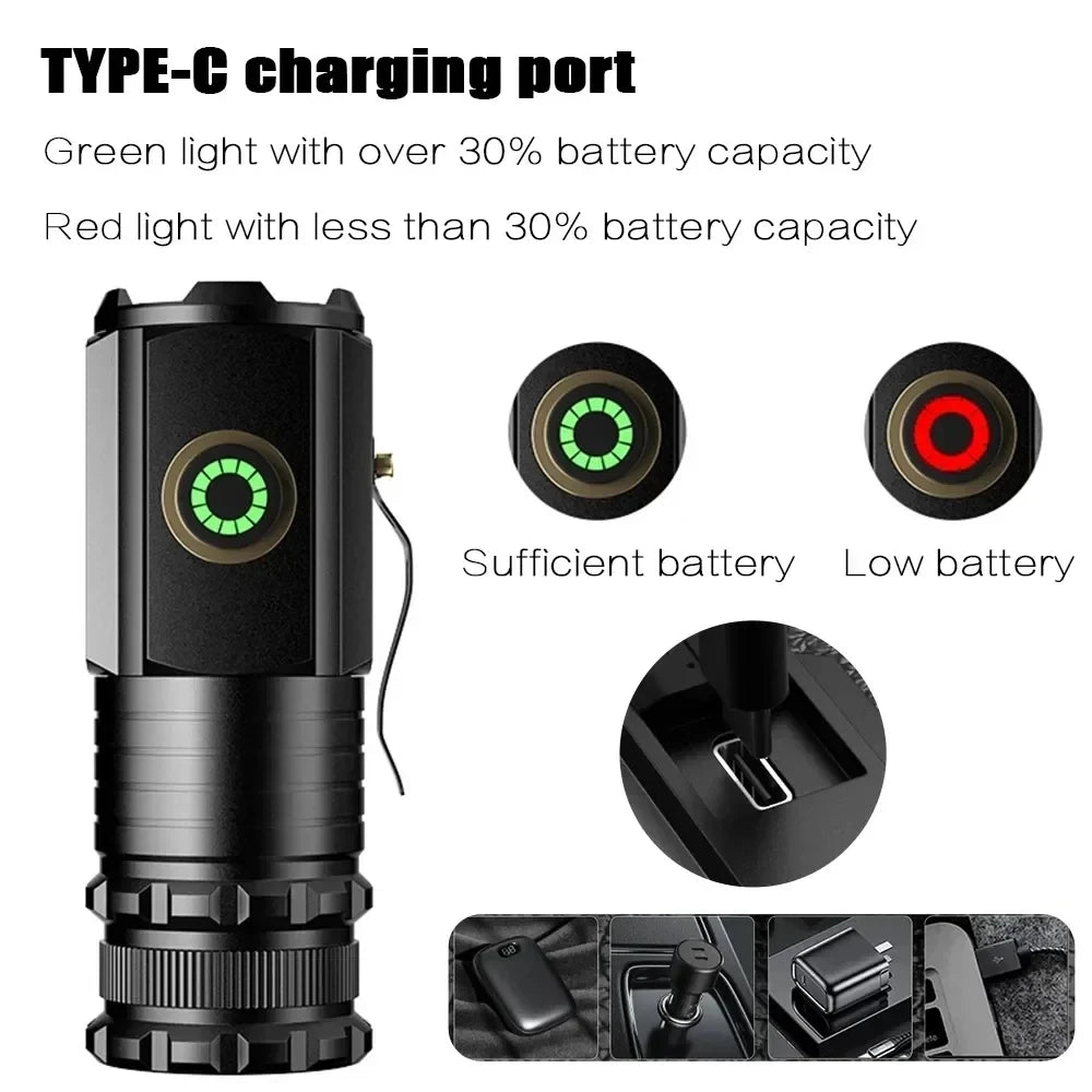 Powerful Portable Mini LED Flashlight 2000LM 3LED Ultra Strong Light 18350 Built-in Battery USB Rechargeable With Magnet Torch