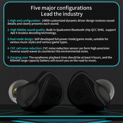 KZ VXS TWS 5.2 Bluetooth Wireless Earphones Earbud APTX Sport Earbuds Game Headset