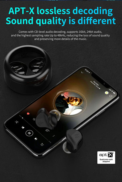 KZ VXS TWS 5.2 Bluetooth Wireless Earphones Earbud APTX Sport Earbuds Game Headset