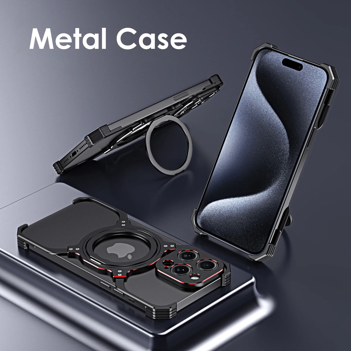 Metal Rimless  Phone Case For iPhone 13 14 15 Pro Max 360Rotating Stand Shell  Lens Protection Cover