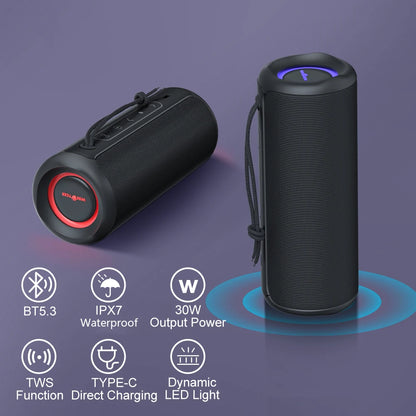 WISETIGER P3 Portable Bluetooth Speaker 30W Outdoor IPX7 Waterproof Wireless  BT5.3 RGB Light TWS Connection