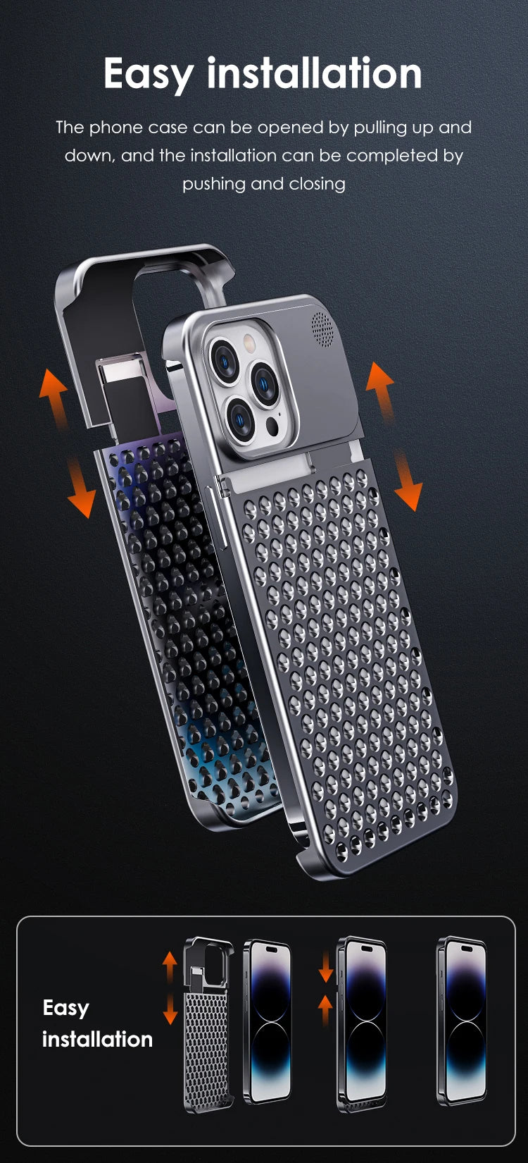 All-Metal Cooling Hollow Phone Case For iPhone 12 13 14 Pro Max 14Plus Anti-scratch