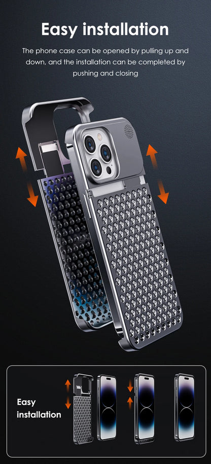 All-Metal Cooling Hollow Phone Case For iPhone 12 13 14 Pro Max 14Plus Anti-scratch