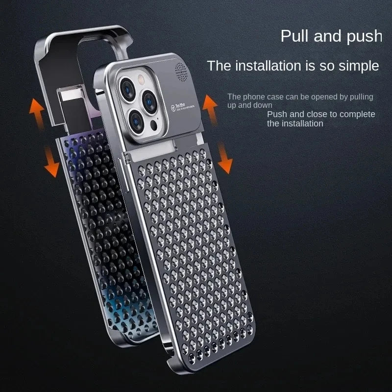 All-Metal Cooling Hollow Phone Case For iPhone 12 13 14 Pro Max 14Plus Anti-scratch