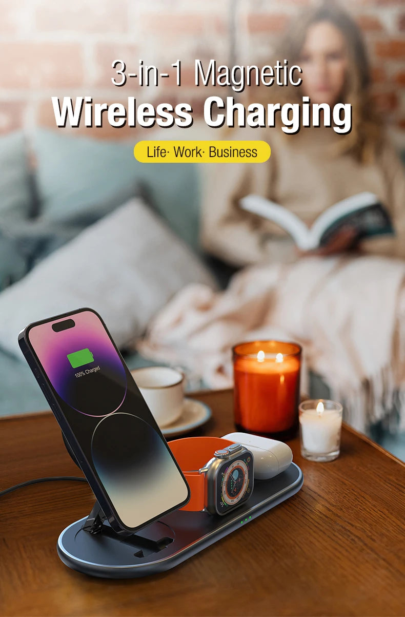 Magnetic Wireless Charger For iPhone 15 14 13 12 Fast Charging Station For Apple Watch 9 8 7 6 5 SE Ultra Airpods Pro