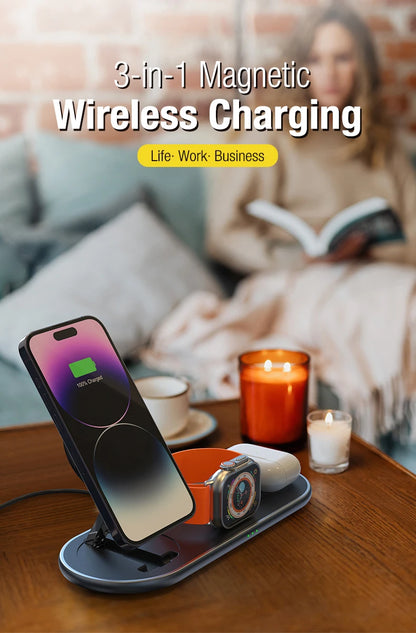 Magnetic Wireless Charger For iPhone 15 14 13 12 Fast Charging Station For Apple Watch 9 8 7 6 5 SE Ultra Airpods Pro