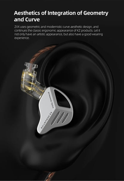 KZ Earphones ZVX Dynamic HIFI Bass Earbuds Wired Earphones Single Dynamic In Ear Metal Headphones