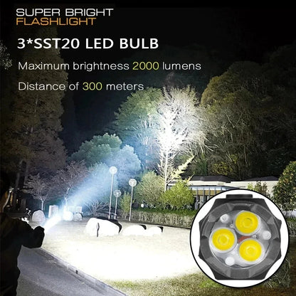 Powerful Portable Mini LED Flashlight 2000LM 3LED Ultra Strong Light 18350 Built-in Battery USB Rechargeable With Magnet Torch