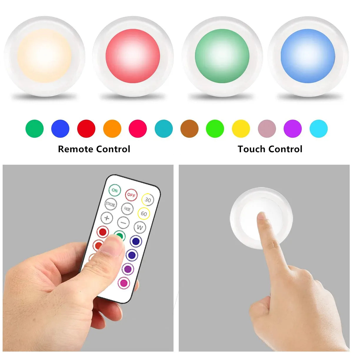 Led Under Cabinet Lights with Remote Control Wireless RGB Color Changing Night Light for Kitchen Bedroom Closet Counter