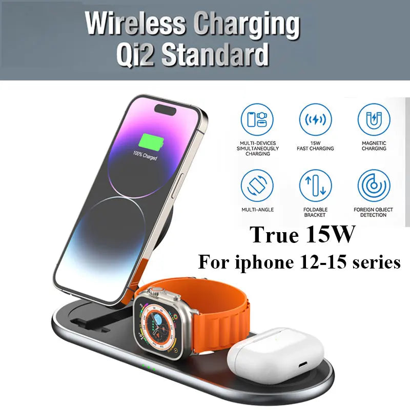 Magnetic Wireless Charger For iPhone 15 14 13 12 Fast Charging Station For Apple Watch 9 8 7 6 5 SE Ultra Airpods Pro