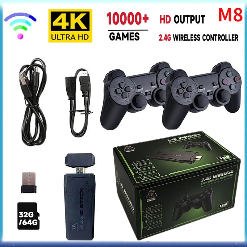 Video Game Console with Dual 2.4G Wireless Controllers, 4K Output, 10,000 Retro Games, 64GB Storage – Perfect for Xmas Gift