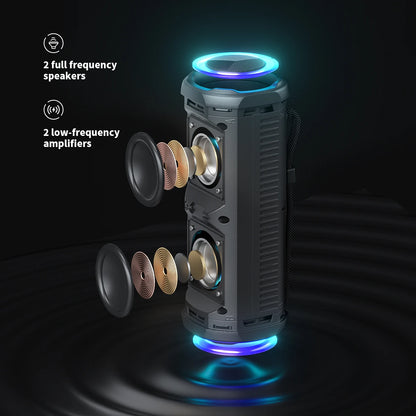 MLOVE P2 Bluetooth Speaker, Dual Speakers, RGB Lights, IPX7 Waterproof,