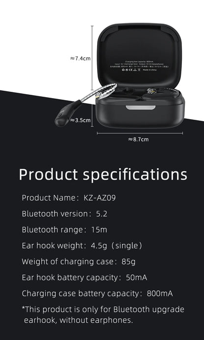 KZ AZ09 HD Bluetooth 5.2 Wireless Upgrade Cable Earphones Headset Ear Hook With Charging Case