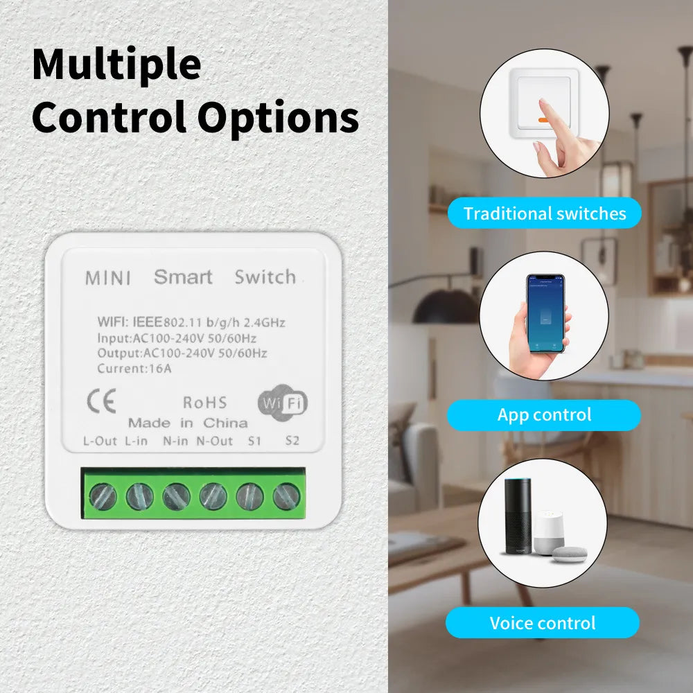 Tuya Mini Wifi Smart Switch Module Support 2 Way Control Smart Home DIY Switches Smart Life