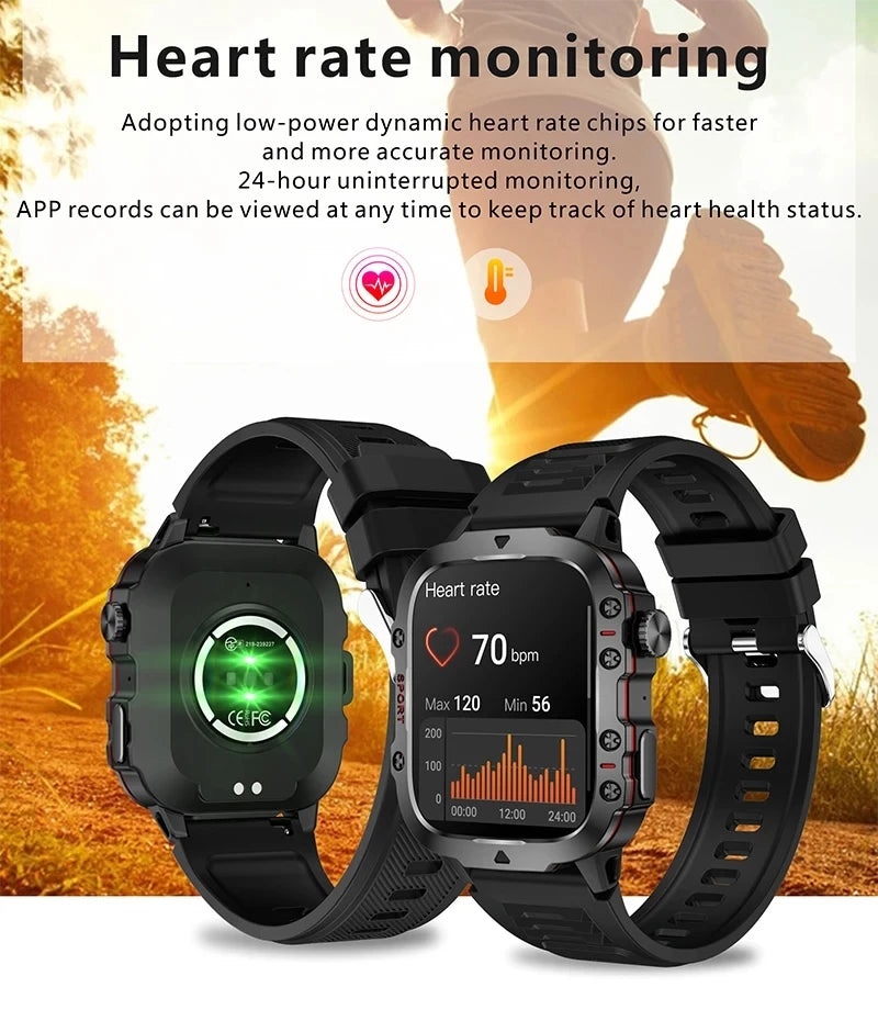 New Men's Military Smartwatch - IP68 5ATM Waterproof Outdoor Sports Fitness Tracker with Health Monitoring & 1.96'' Display, Bluetooth Call Function