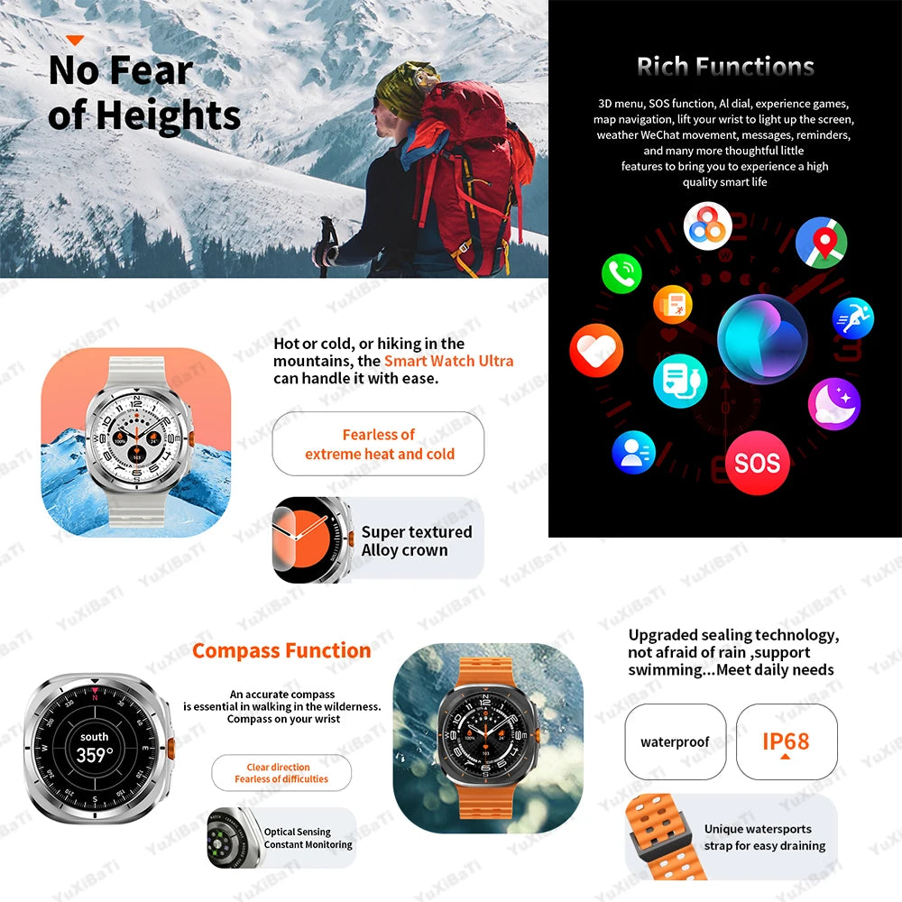 Galaxy Watch 7 Ultra GPS Compass NFC Smart Watch Outdoor Sports Man AMOLED BT Call IP68