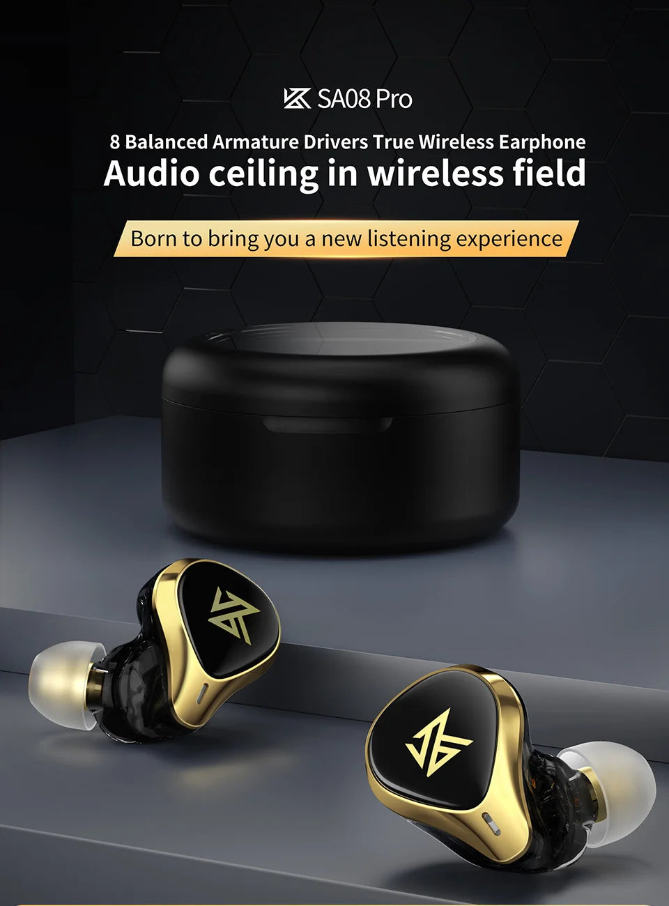 KZ SA08 PRO 8BA Units TWS Bluetooth 5.2 Earphone True Wireless Earbuds Touch Control Noise Cancelling